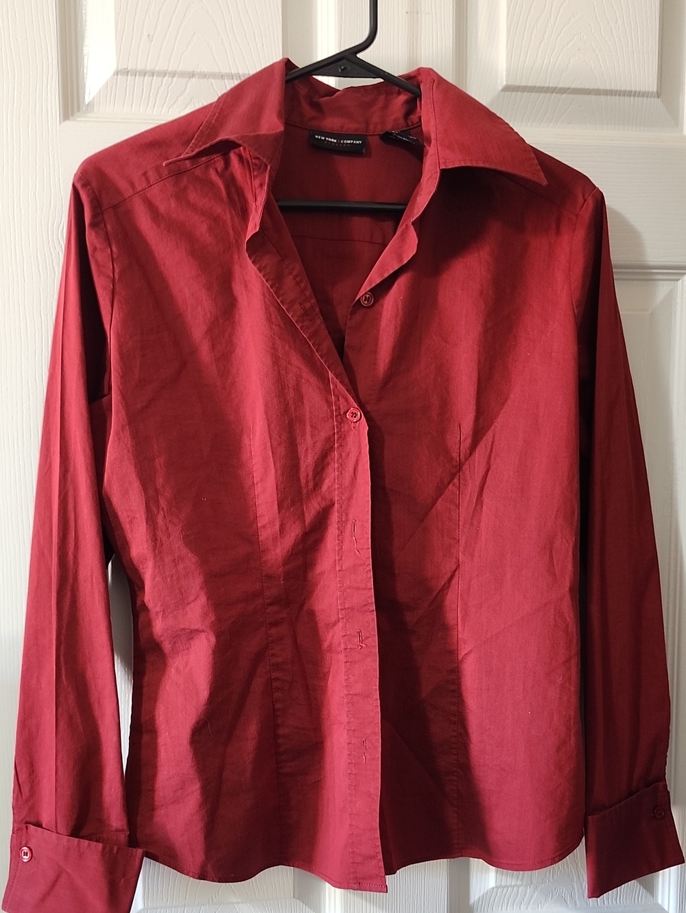New York & Company Deep Red Button-Down Shirt